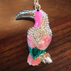 Pink, Green and Gold Toucan Necklace